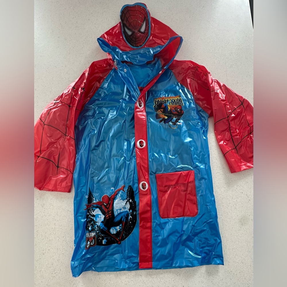 Spider-Man Rain Jacket / Slicker. Room to wear backpack under the Jacket…